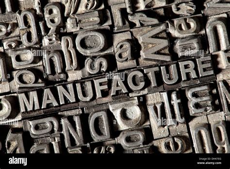 Old Lead Letters Forming The Word MANUFACTURE Stock Photo Alamy