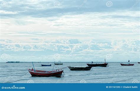 Panorama Fishing Boats Mooring Boats To Fishbackground Stock Image