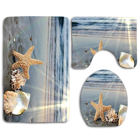 Chaplle Sea Shell At Beach Starfish Piece Bathroom Rugs Set Bath Rug Contour Mat And Toilet