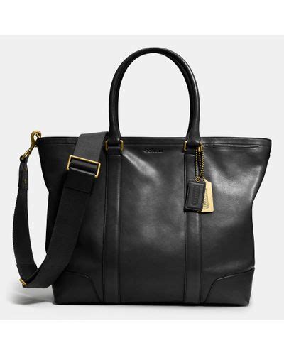 Coach Bleecker Legacy Business Tote In Leather In Brassblack Black