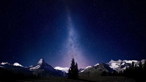 Landscape Mountains Night Galaxy Space Sky Stars Milky Way