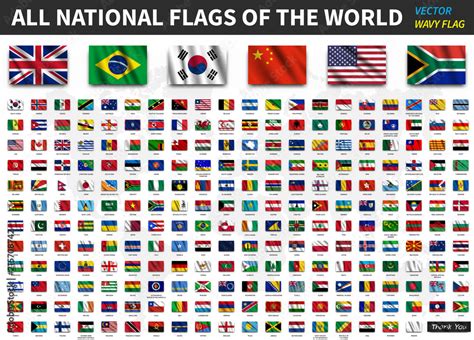 All National Flags Of The World Realistic Waving Fabric Texture With