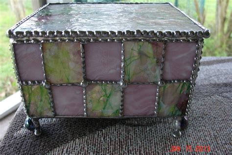 Handmade Unique Stained Glass Spring Colored Footed Jewelry Box By Artistic Stained Glass And More
