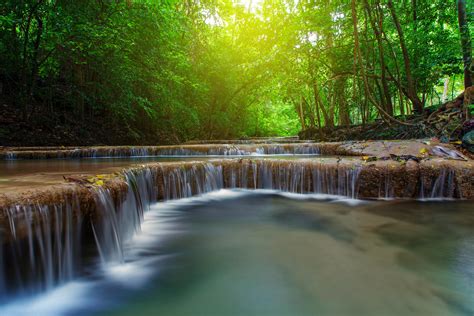 Waterfall With Tree In Deep Forest Kanchanaburi Thailand Rpics