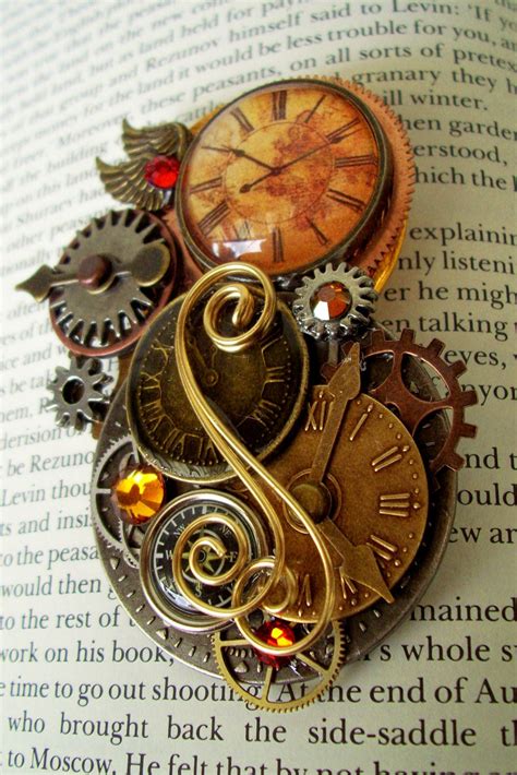 Steampunk Brooch Pin128 Clockwork Design Wings And
