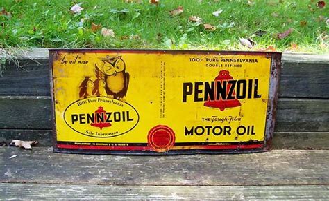 Vintage 1940s Pennzoil Motor Oil Can Porcelain Enamel Metal Sign Be