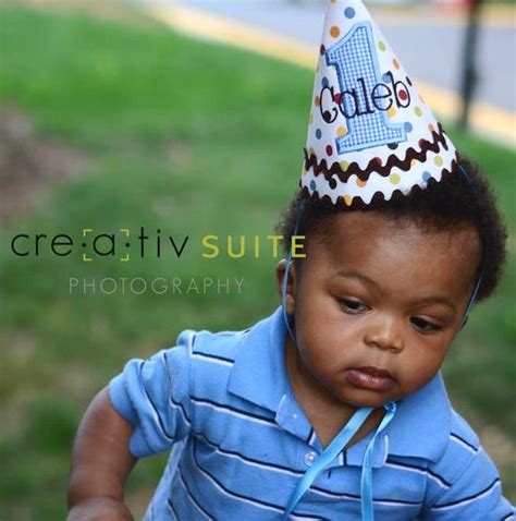 Blue Gingham Brown Dots Baby Boy 1st Birthday Party Hat First Birthday