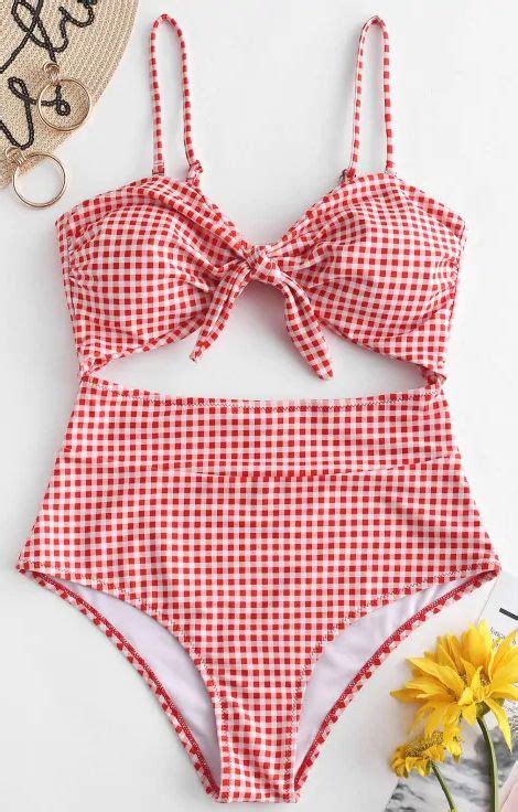 Zaful Gingham Knot Cut Out Swimsuit Swimsuits Girls Bathing Suits