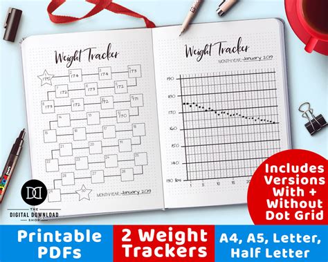 2 Weight Tracker Printables Bullet Journal Weight Loss Etsy India