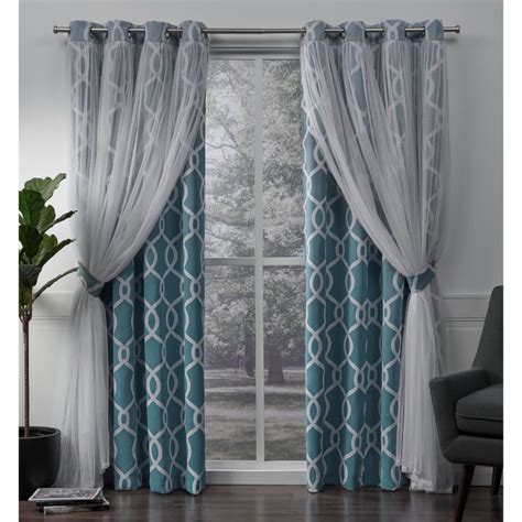 Exclusive Home Curtains 2 Pack Carmela Layered Geometric Blackout And