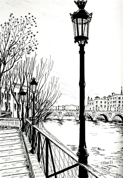 Street Lamp In Paris Landscape Drawings Landscape Pencil Drawings