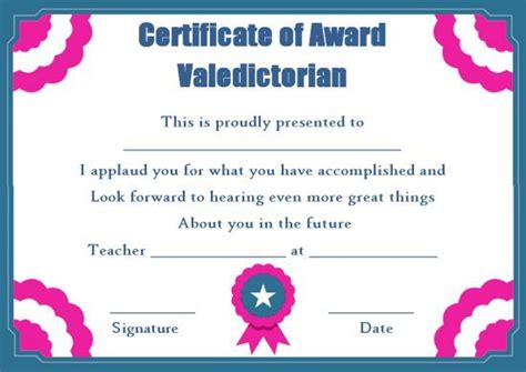 Valedictorian Award Certificate Template Certificate Templates