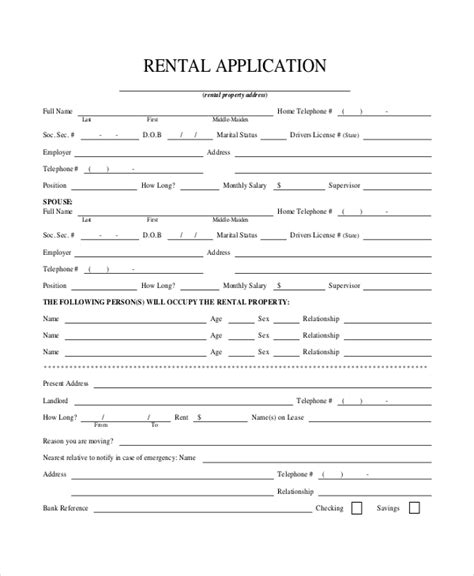 Printable Rental Application Forms Printable Forms Free Online
