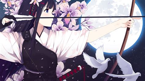 Desktop Wallpaper Anime Girl Archer Original Cherry Blossom Hd