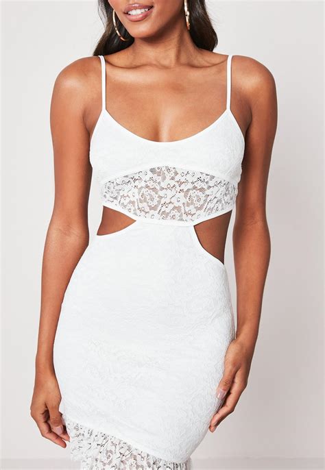White Lace Cut Out Ruffle Hem Mini Dress | Missguided Australia