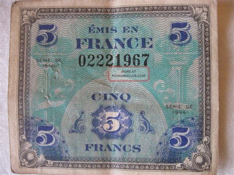 France 5 Francs Allied Invasion Note Series 1944 De Wwii Cl20 4fs
