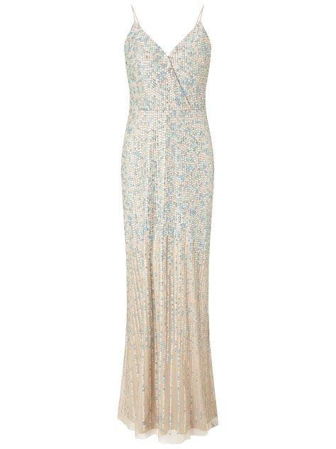 Adrianna Papell Beaded Spaghetti Strap Gown Nude
