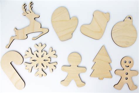 Set Of 9 Christmas Unfinished Wood Laser Cutout Shapes Crafts Hanging