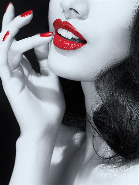 Woman With Red Lipstick Closeup Of Sensual Mouth Black And White Photograph By Maxim Images