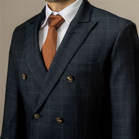 Three Piece Double Breasted Suit In Navy Glen Check Tailor Store
