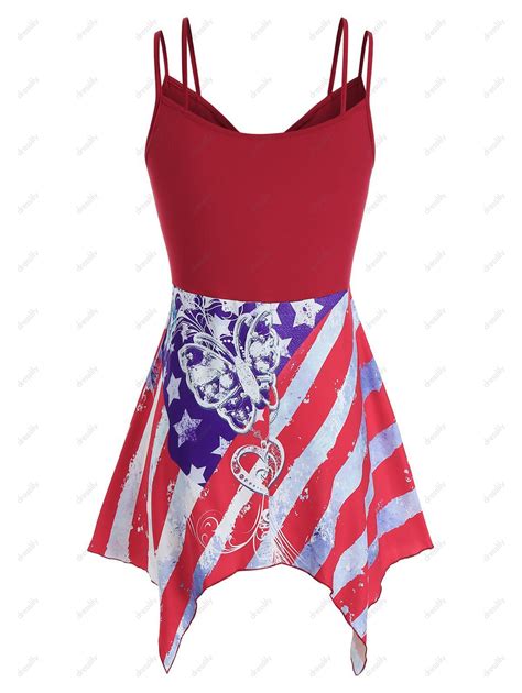 Off Plus Size American Flag Hanky Hem Ruched Cami Tank Top In Red Dresslily
