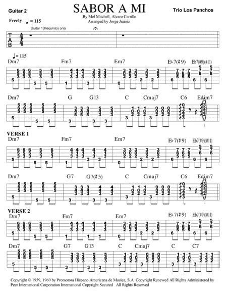 Sabor A Mi Guitar Tab Bass Vocal Trio Music Sheet Download