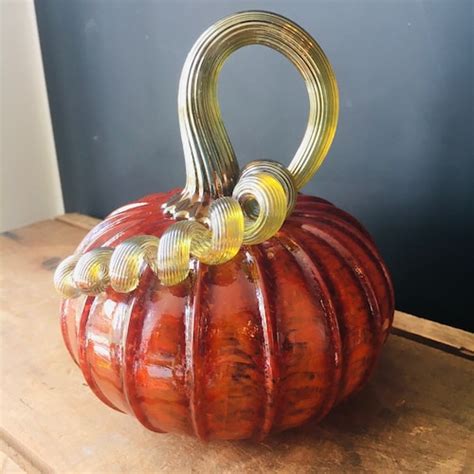 Cherry Red Jewel Tone Hand Blown Glass Pumpkin With Iridescent Etsy
