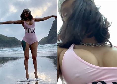 Cardi B Flaunts Her Ample Cleavage In A Revealing Low Cut Swimsuit