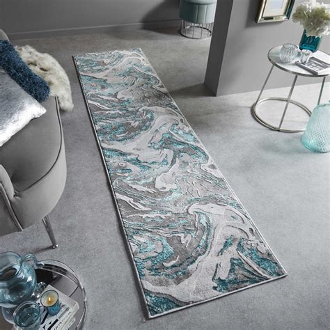 Marbled Modern Abstract Hallway Runner Rugs In Emerald Green Buy Online