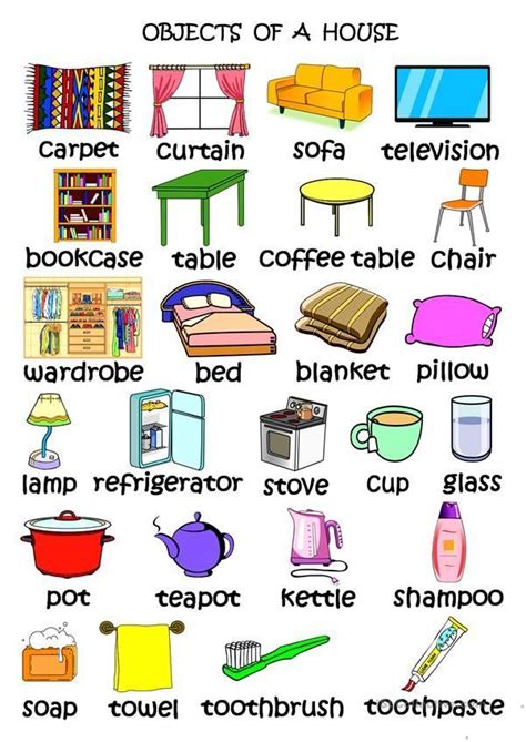 Objects Of A House House Objects Learn English Vocabulary