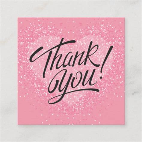 Pink Heart Calligraphy Discount Thank You Square Business Card Zazzle Com