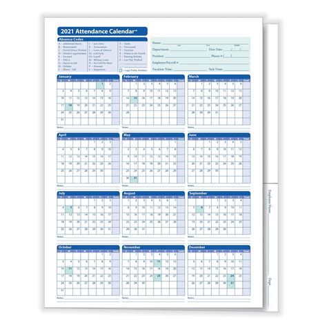 Employee Attendance Calendar 2021 Calendar Printables Free Blank