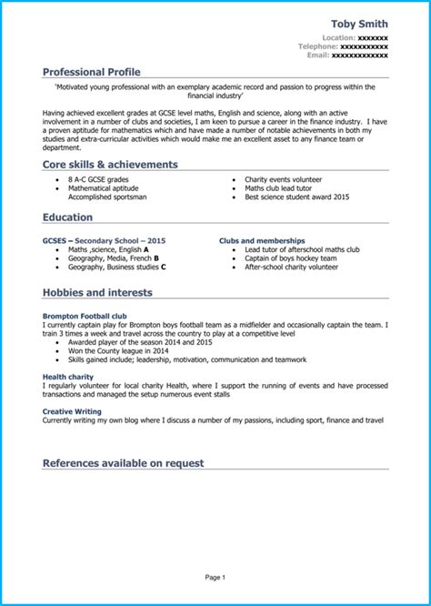 Computer and/or website maintenance (for the technically minded). CV template for 16 year old Kick start your career