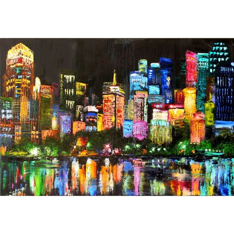 City Lights Painting Original Art Night Cityscape Wall Art Etsy