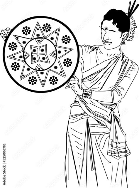 Grafika Wektorowa Stock Assamese Folk Dance Stock Image Vector