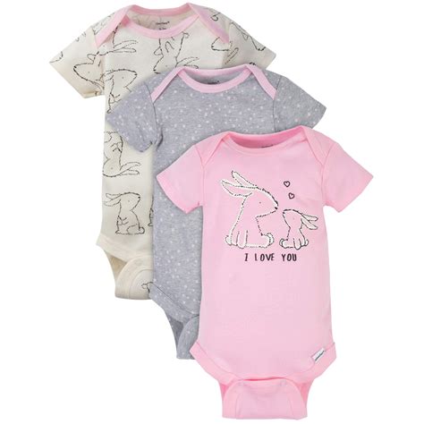 3 Pack Baby Girls Love Short Sleeve Onesies® Brand Bodysuits Gerber