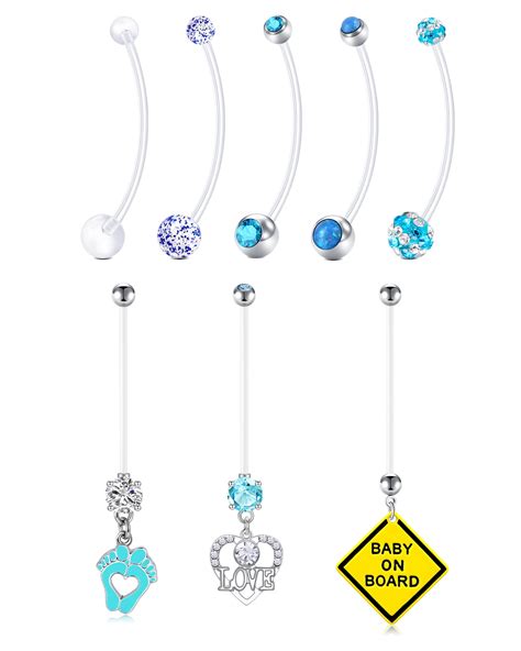 Briana Williams 14g Pregnancy Belly Button Rings 38mm Clear Acrylic Bioflex Cz And Dangle
