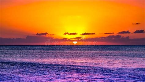 Orange Sunset Over Caribbean Waters Stock Photo Image Of Trees