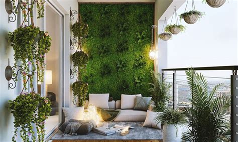 Cover Balcony With Lush Plants Flower Pots A Grass Wall And Add