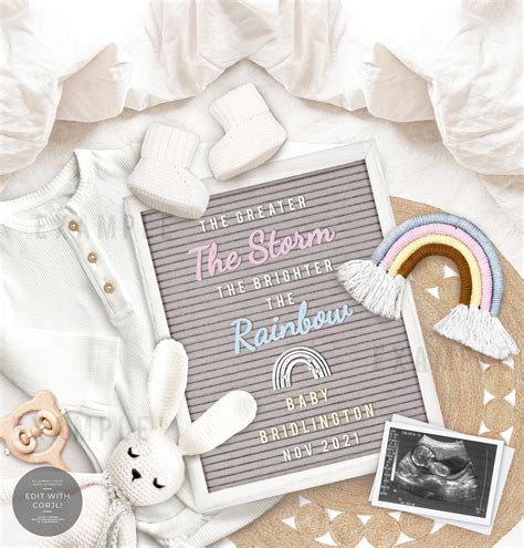 Editable Rainbow Baby Pregnancy Announcement Digital For Etsy Uk