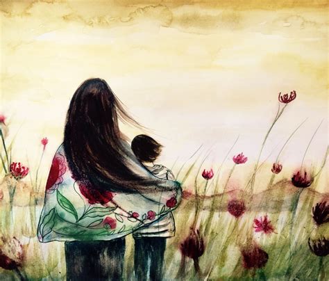 Mother And Son Mountain Viewclaudia Tremblay Watercolor Art