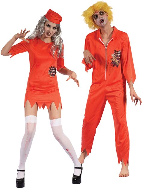 Mens Ladies Zombie Prisoner Costume Halloween Convict Fancy Dress