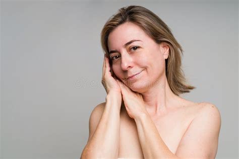 Portrait Of An Older Woman With Naked Shoulders Stock Photo Image Of Acceptance Moisturizing