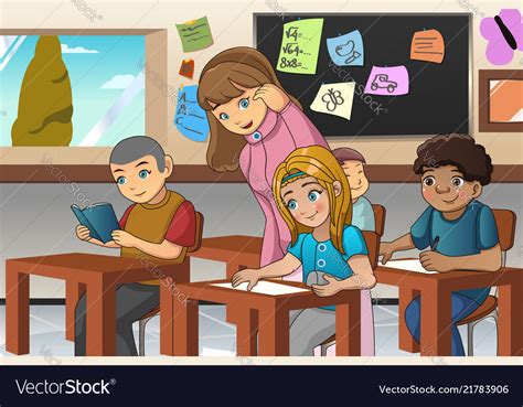 Student And Teacher In The Classroom Royalty Free Vector