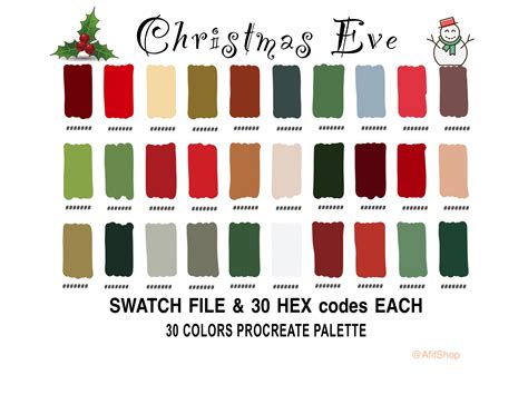 Christmas Color Palette 90 Colors 3 Swatches Hex Codes For Christmas Eve Ipad Procreate App