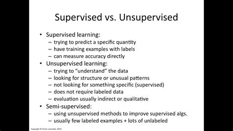 Supervised learning is typically done in the context of classification, when we want to map input to output labels, or regression, when we want to. IAML2.20: Supervised vs unsupervised learning - YouTube