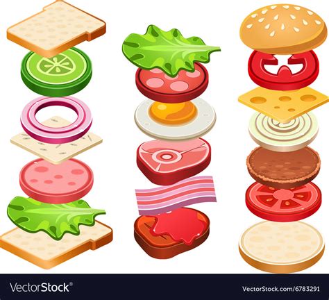 Sandwich And Hamburger Ingredients Set Royalty Free Vector