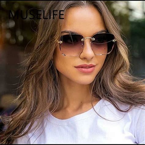 vintage rimless square sunglasses women luxury fashion oversized sun glasses female retro pink