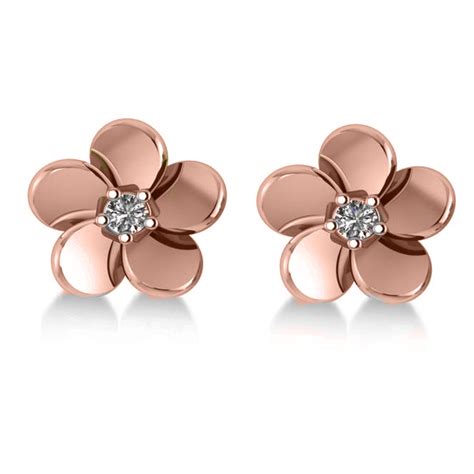 Diamond Flower Blossom Stud Earrings K Rose Gold Ct Ad