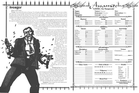 Assamite Clanbook Avenger Template Vampire Masquerade Vampire World